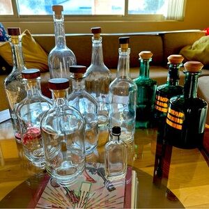 Collection of Glass bottles with Wooden Lids - great for the crafter